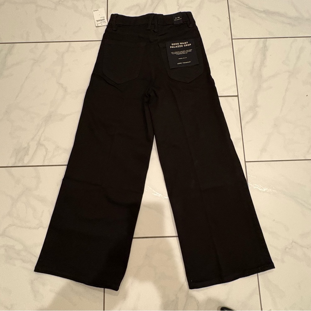 NWT Good American Good Waist Black Palazzo Crop Jeans - Picture 9 of 15